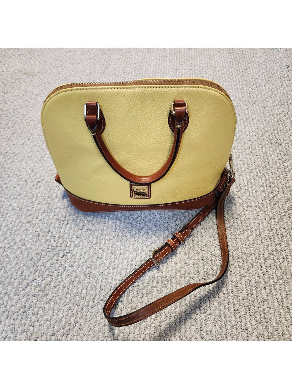Dooney & Bourke Pebble Leather Yellow and Brown Satchel Shoulder Bag